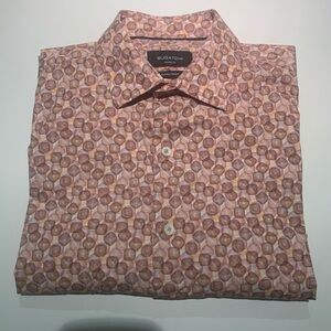 Bugatchi Brown Shaped Fit Dress Shirt Geometric Design Comfort atretch